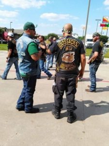 Chain pictured here as the Regional Sgt at Arms of the Cossacks in 2014, this picture taken at the Harley Davidson dealership in Waco, assuming his region is McLennan County, yet he was riding with a Nomad, his step-father (NOT PICTURED HERE), Big O, both from Pasadena, Texas. 