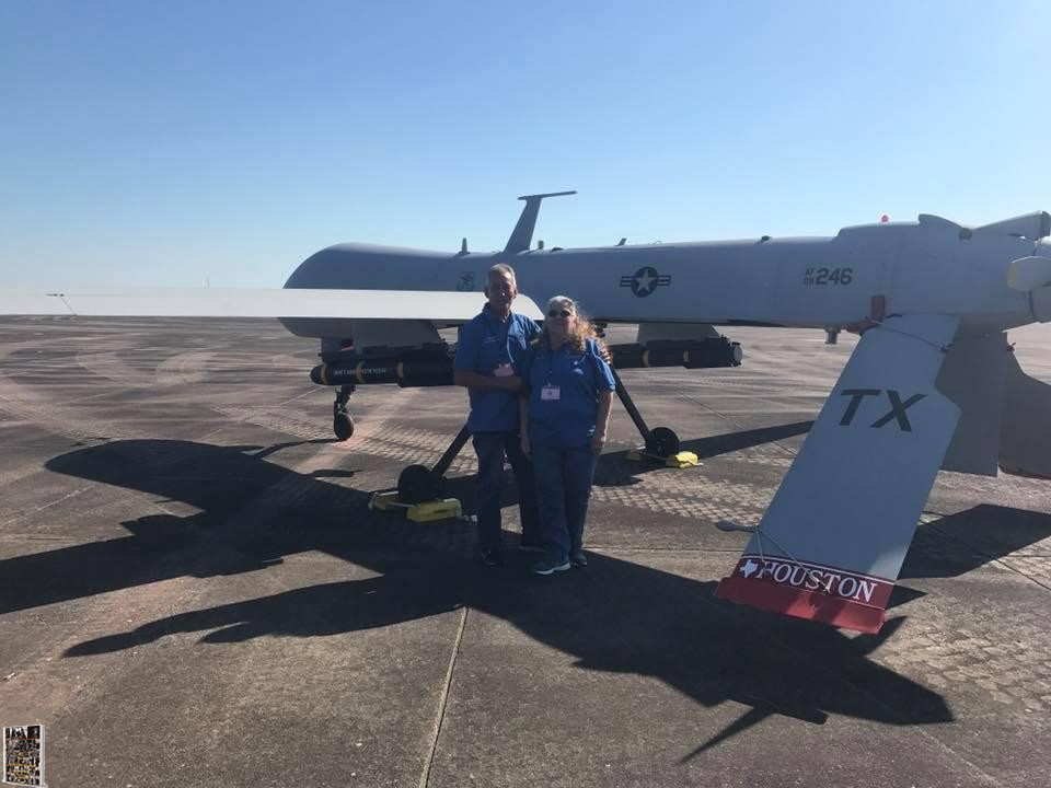 Pasadena State Rep posing with a drone with missile in Houston Texas