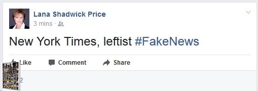 Brietbart reporter Lana Shadwick facebook comment that the New York Times is fake news.